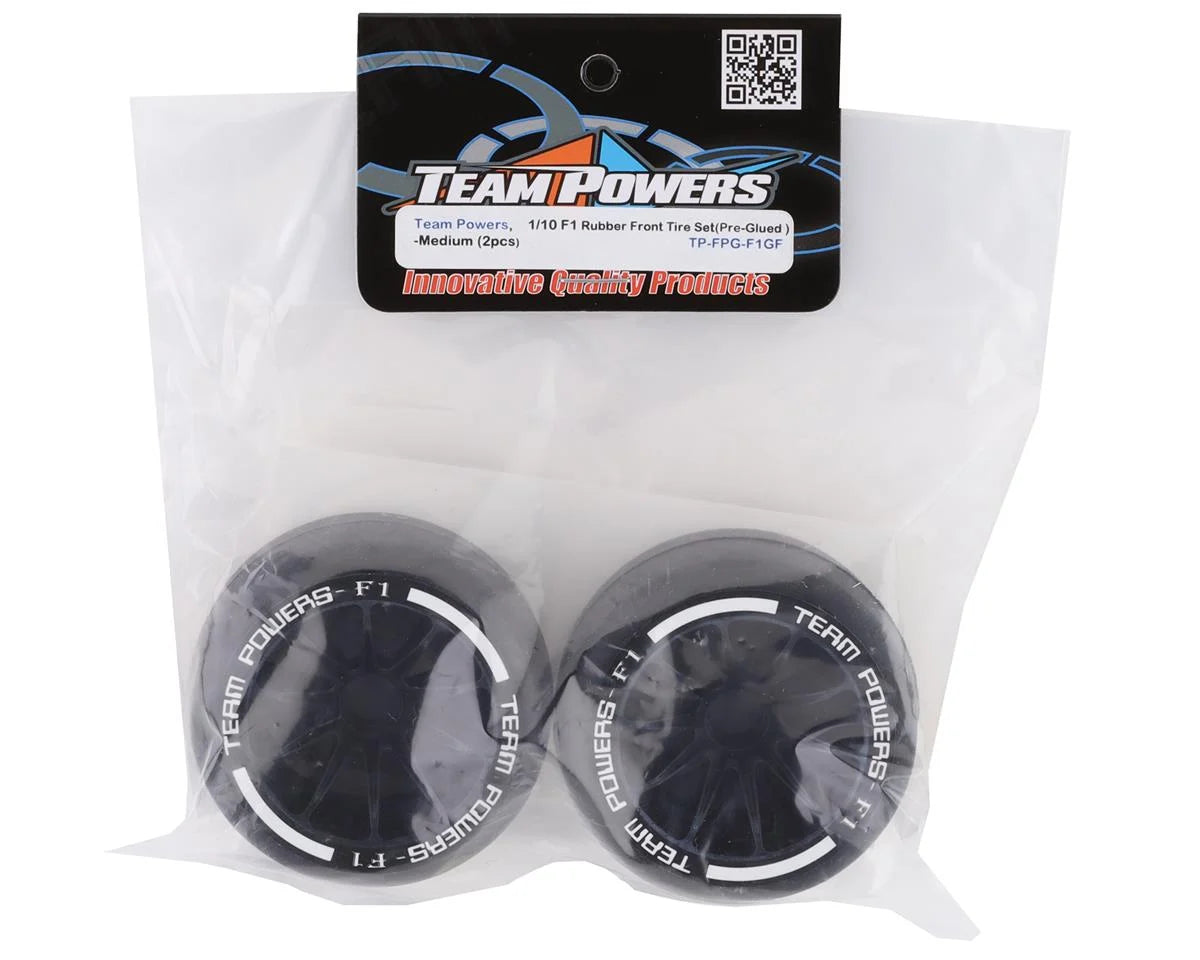 Team Powers F1 Pre-Mounted Front Rubber Tires (Black) (2) (38R)